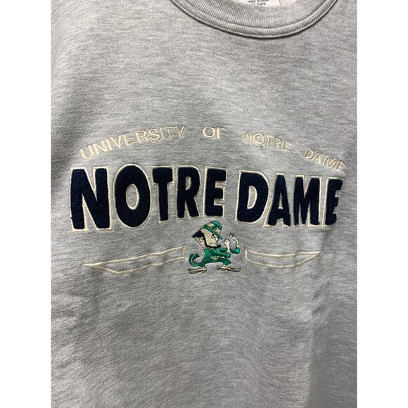 Team Edition Apparel Gray Notre Dame Embroidered Crewneck Sweatshirt Size L - Picture 2 of 6